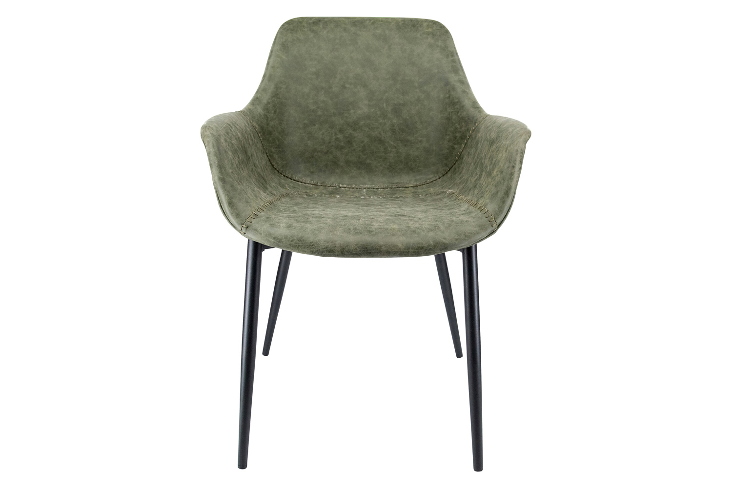 LeisureMod Markley Modern Leather Dining Arm Chair with Black Metal Legs - Olive Green