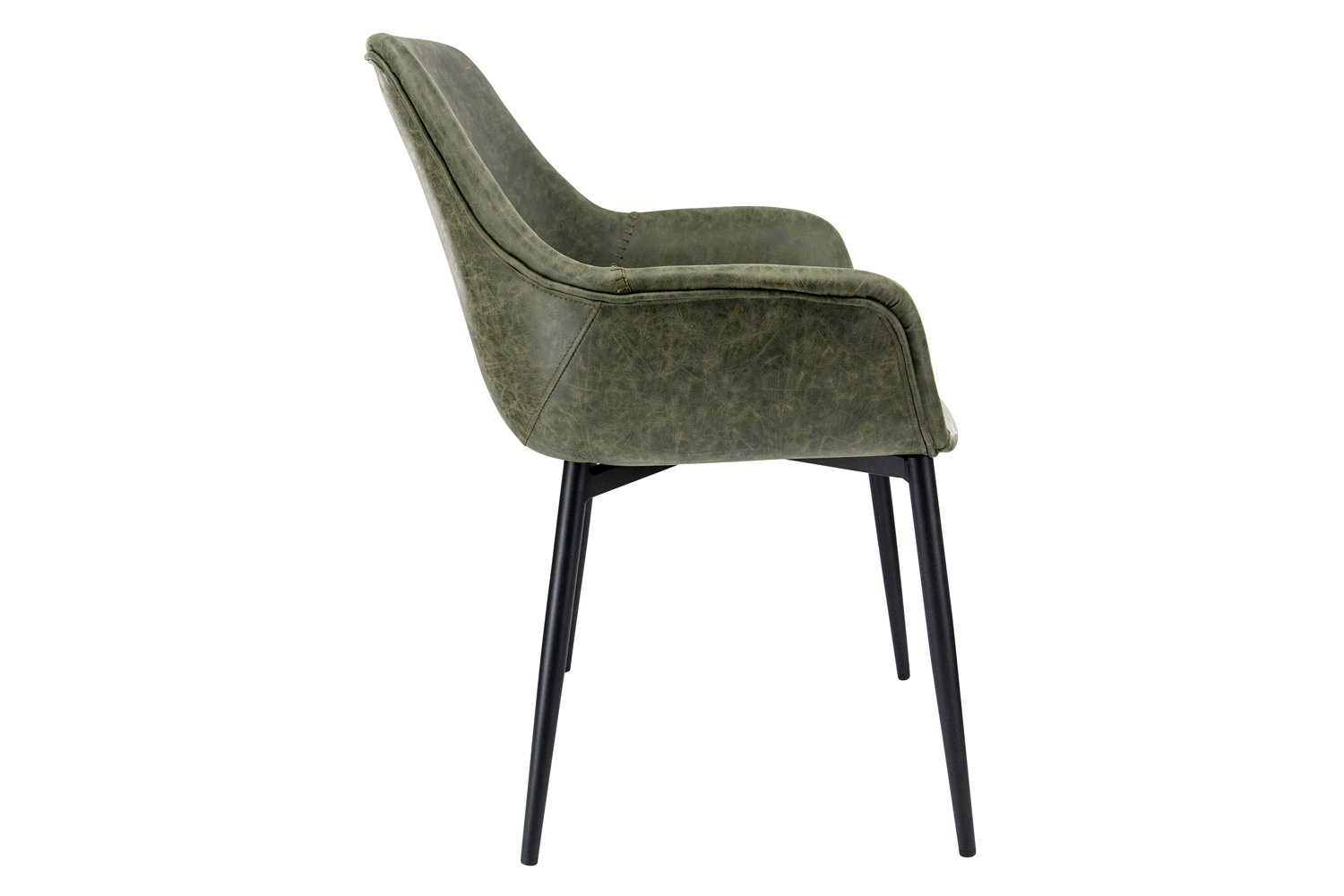 LeisureMod Markley Modern Leather Dining Arm Chair with Black Metal Legs - Olive Green