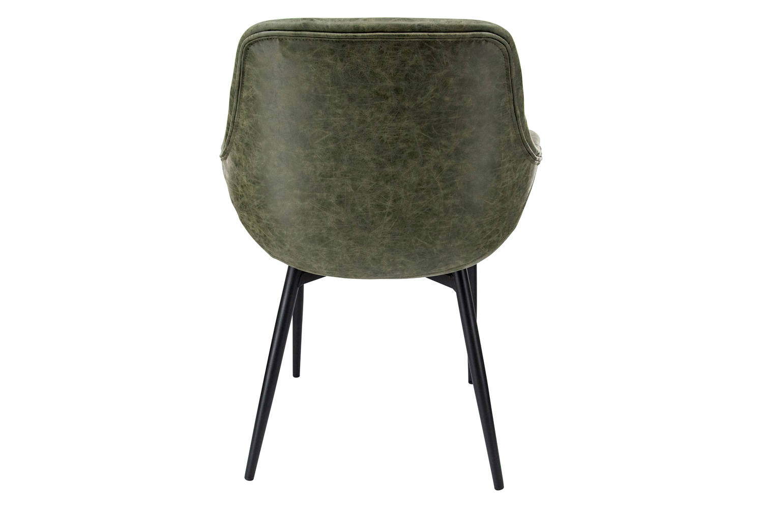 LeisureMod Markley Modern Leather Dining Arm Chair with Black Metal Legs - Olive Green