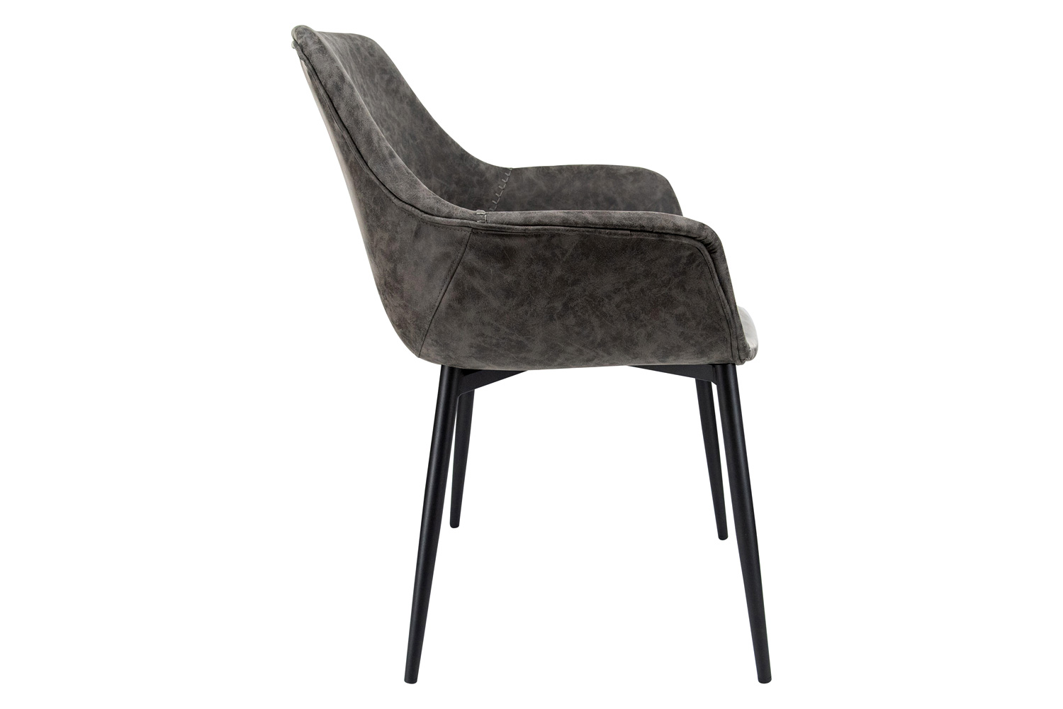 LeisureMod Markley Modern Leather Dining Arm Chair with Black Metal Legs - Gray