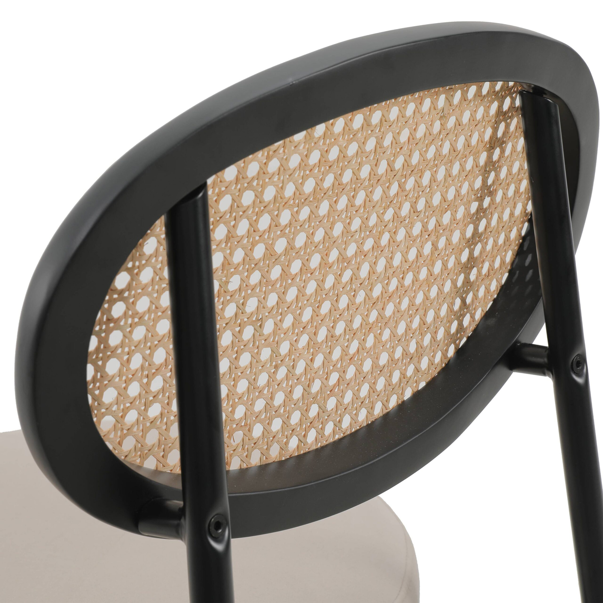 LeisureMod Euston Mid-Century Modern Wicker Bar Stool with Black Powder Coated Steel Frame and Footrest - Beige