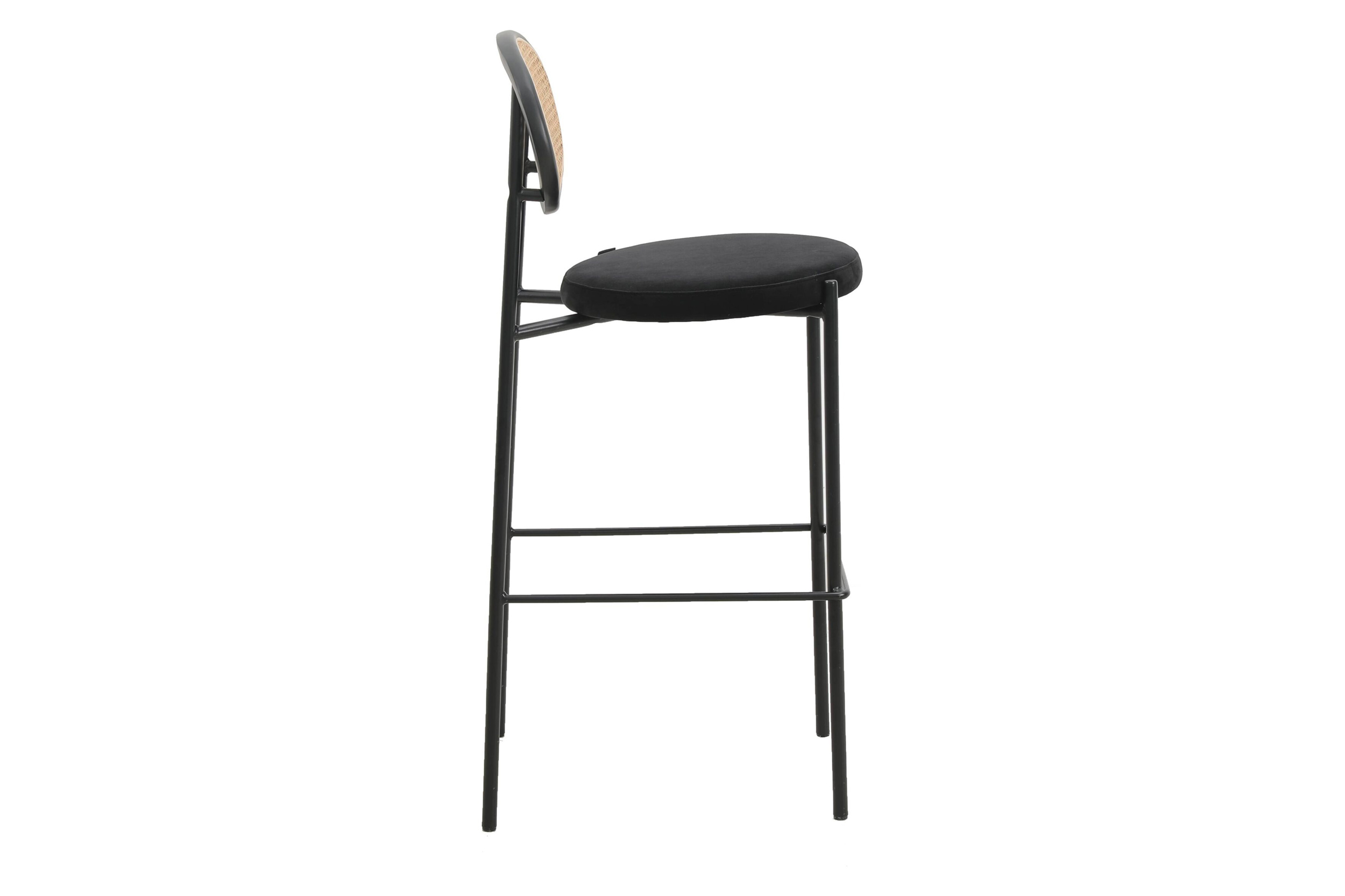 LeisureMod Euston Mid-Century Modern Wicker Bar Stool with Black Powder Coated Steel Frame and Footrest - Black