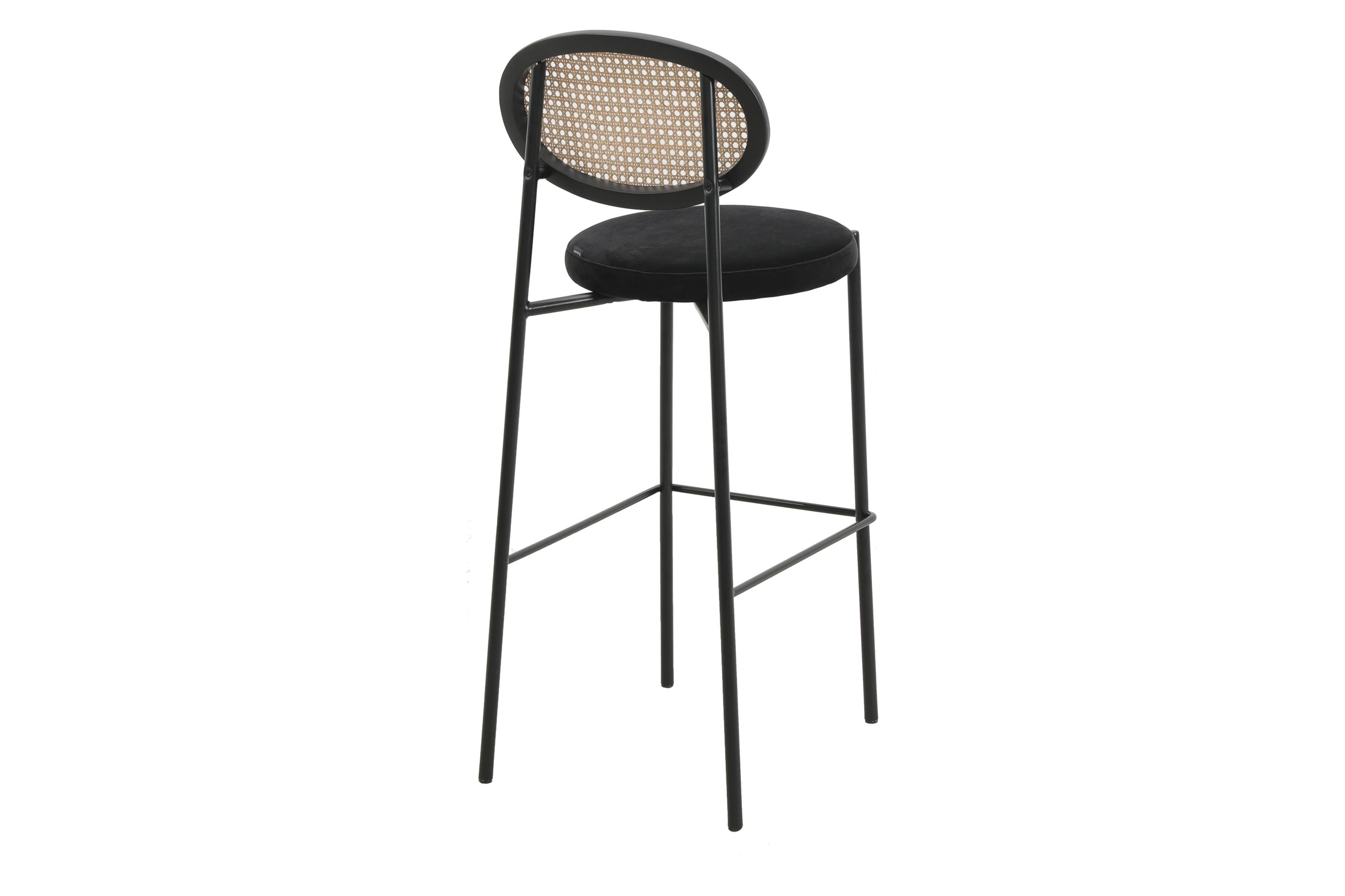 LeisureMod Euston Mid-Century Modern Wicker Bar Stool with Black Powder Coated Steel Frame and Footrest - Black