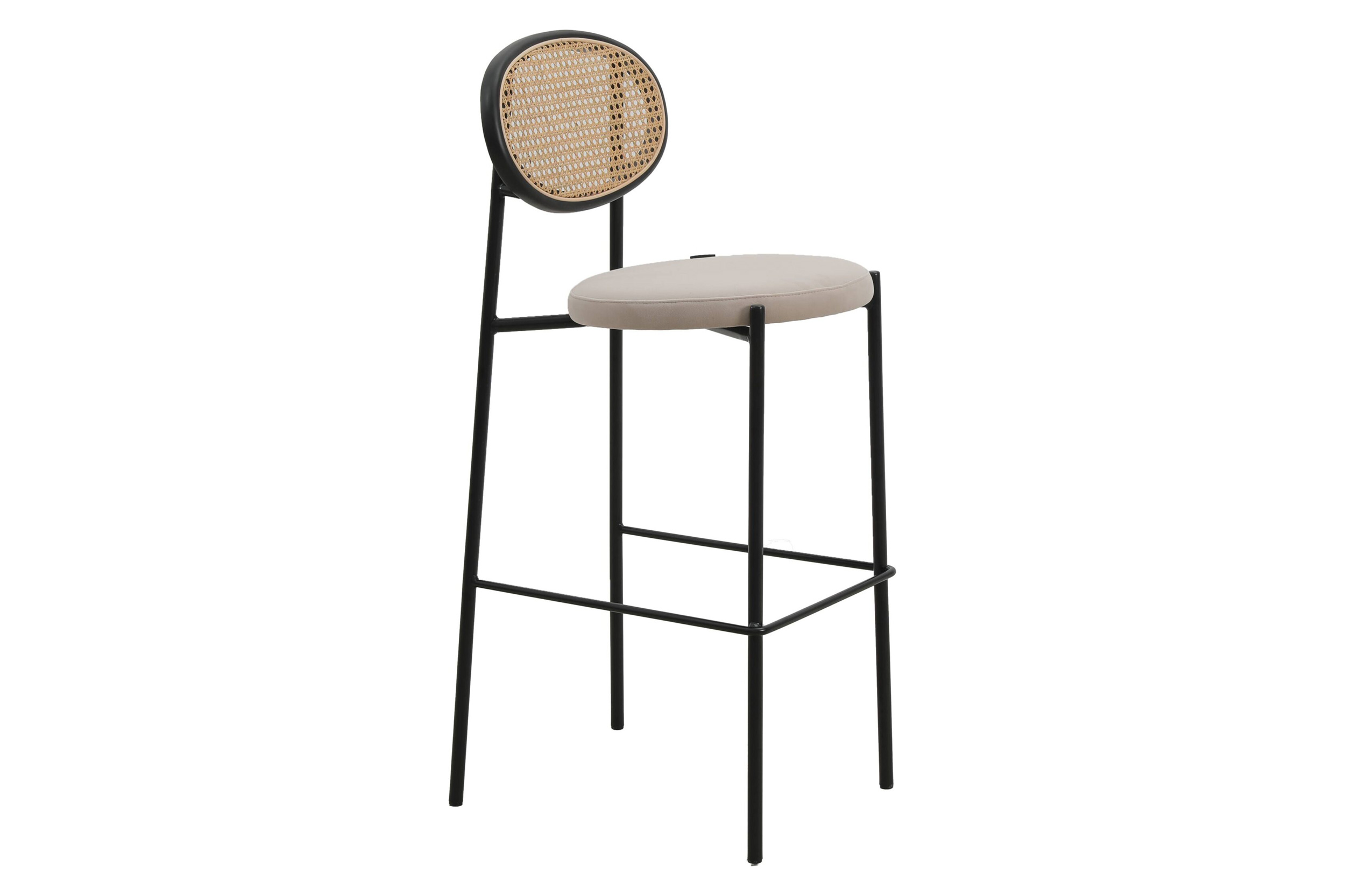 LeisureMod Euston Mid-Century Modern Wicker Bar Stool with Black Powder Coated Steel Frame and Footrest