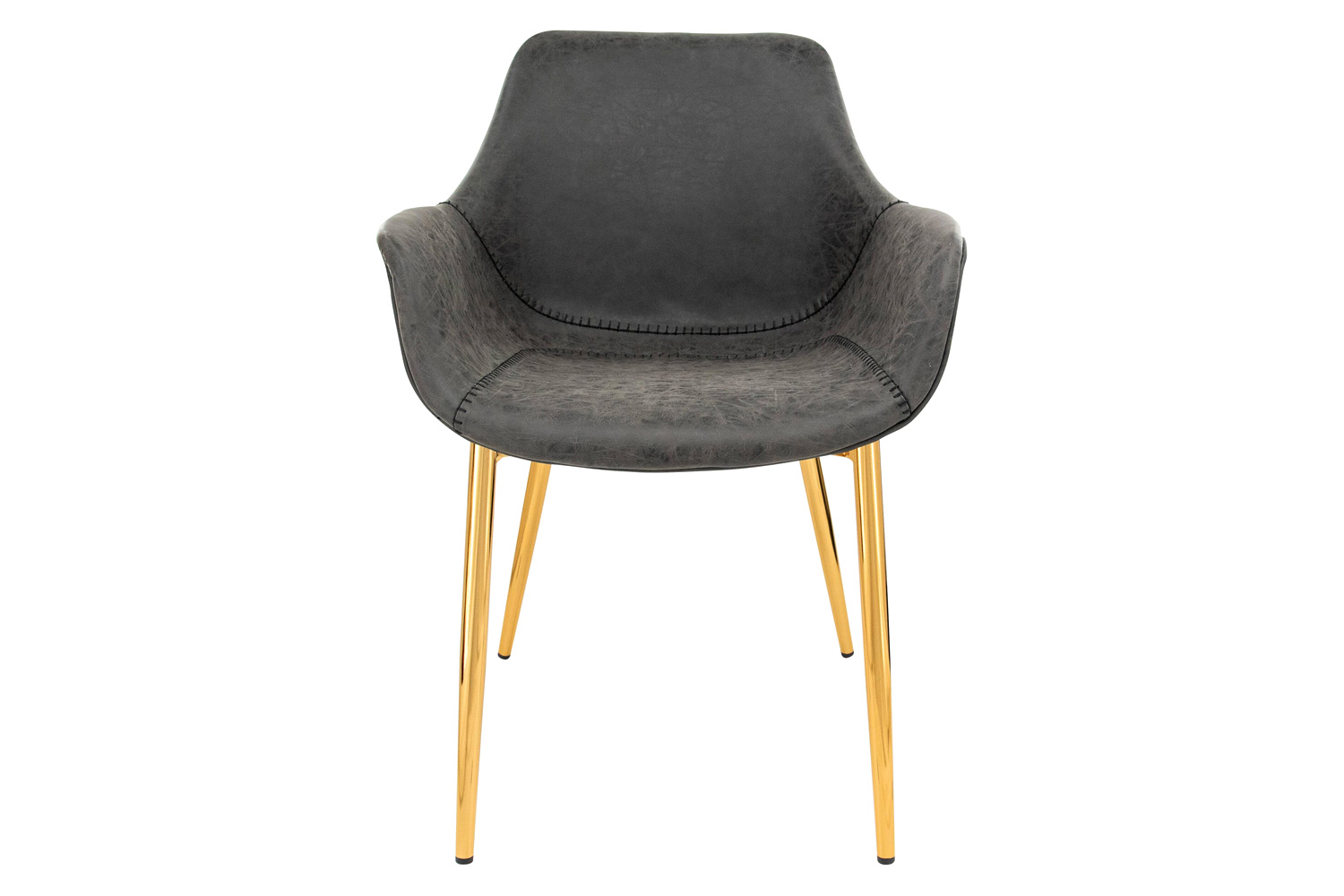 LeisureMod Markley Modern Leather Dining Arm Chair with Gold Metal Legs - Charcoal/Black