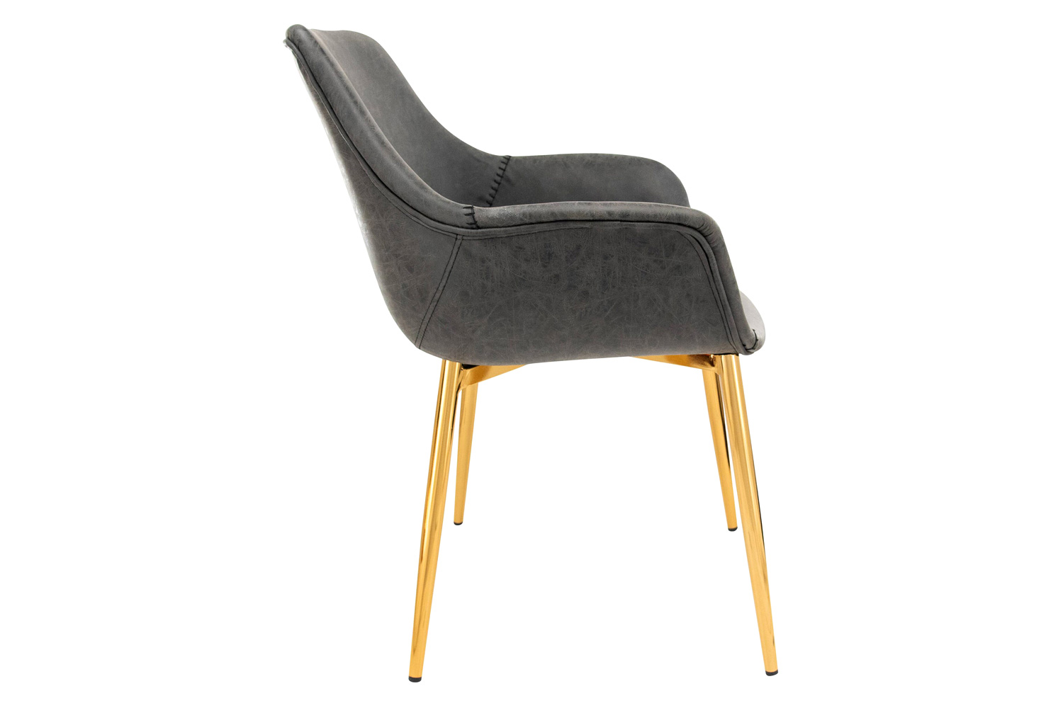 LeisureMod Markley Modern Leather Dining Arm Chair with Gold Metal Legs - Charcoal/Black