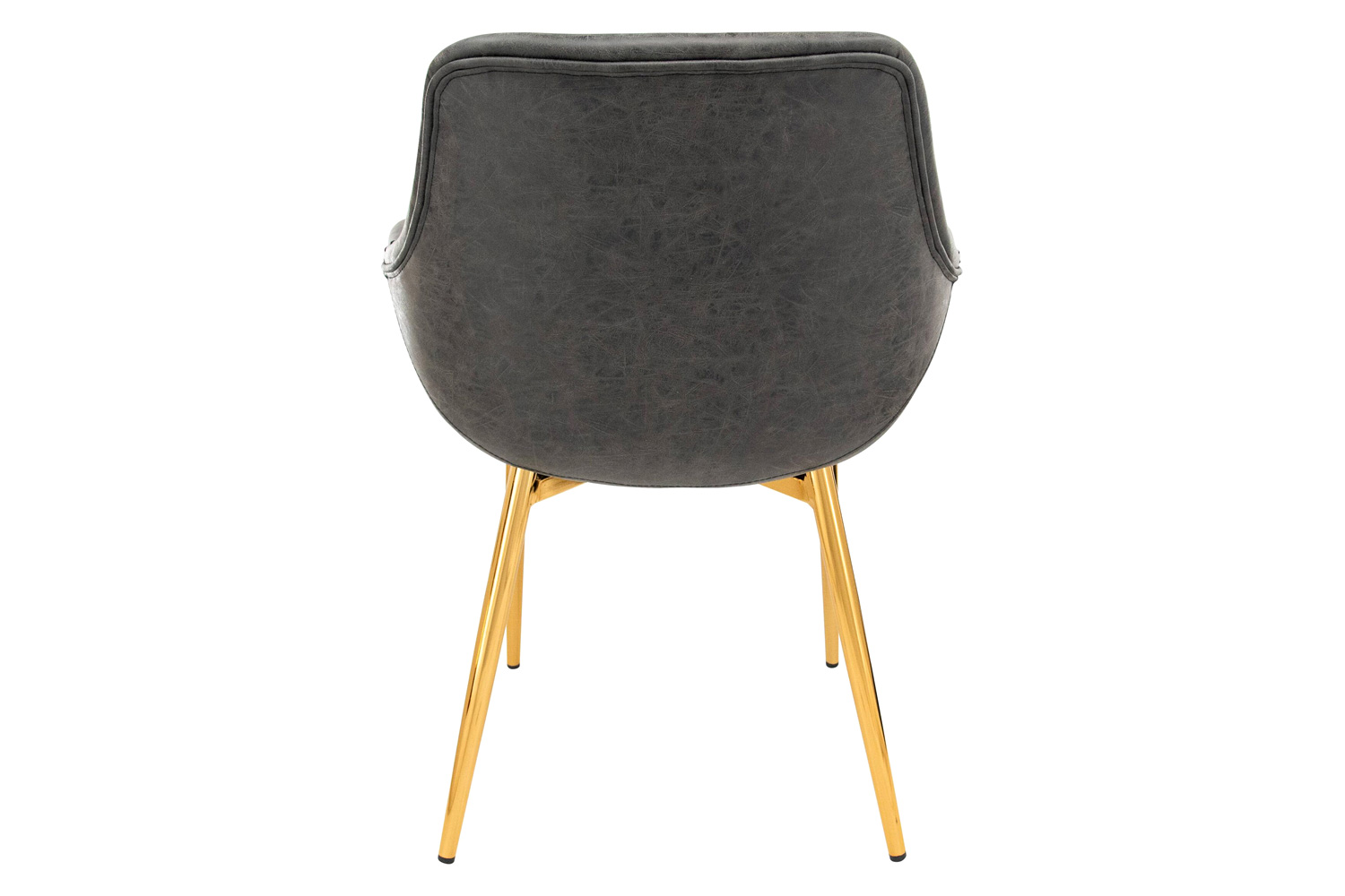 LeisureMod Markley Modern Leather Dining Arm Chair with Gold Metal Legs - Charcoal/Black