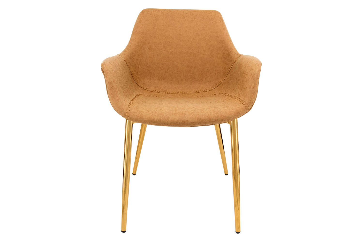 LeisureMod Markley Modern Leather Dining Arm Chair with Gold Metal Legs - Light Brown