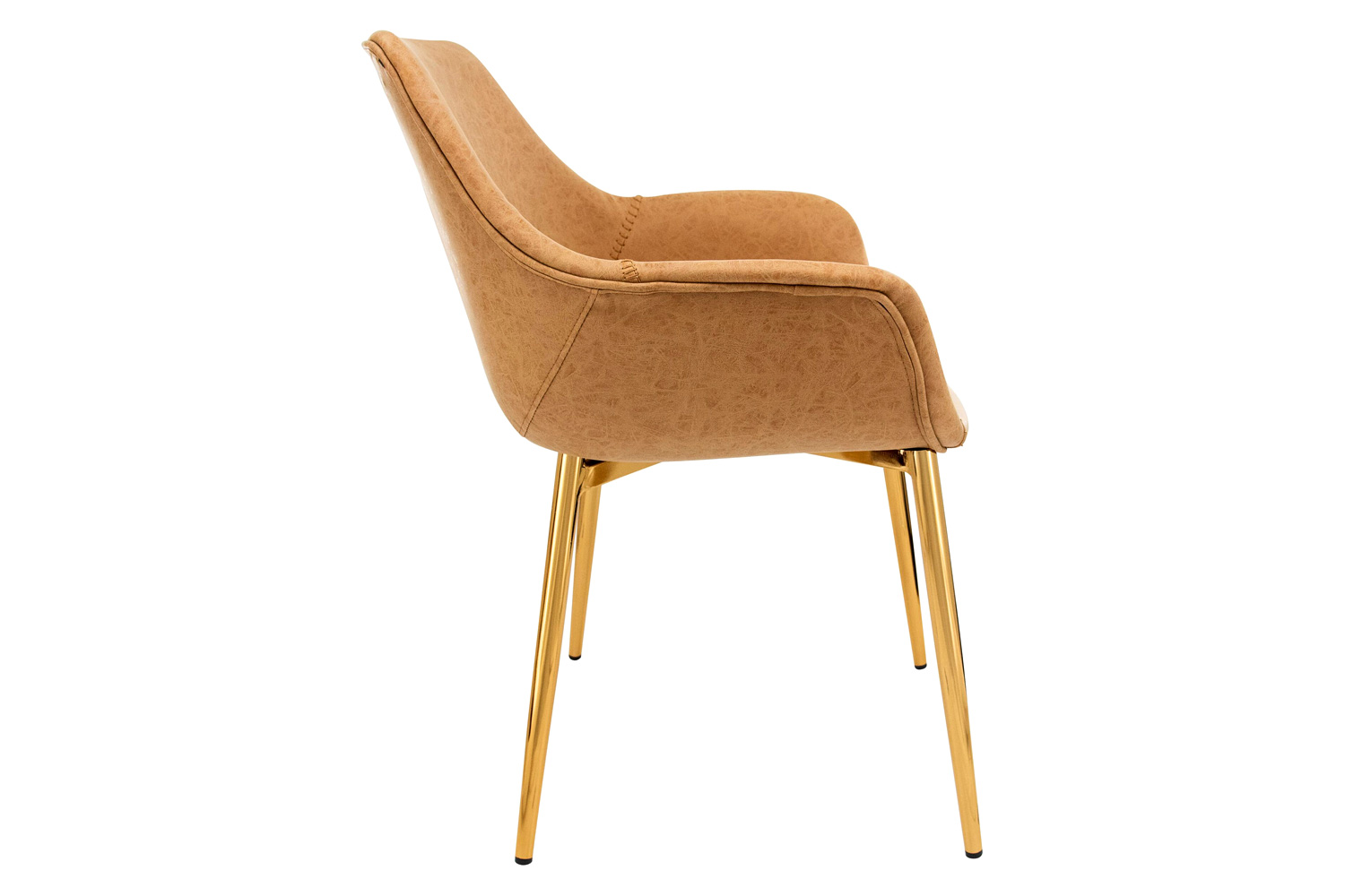 LeisureMod Markley Modern Leather Dining Arm Chair with Gold Metal Legs - Light Brown