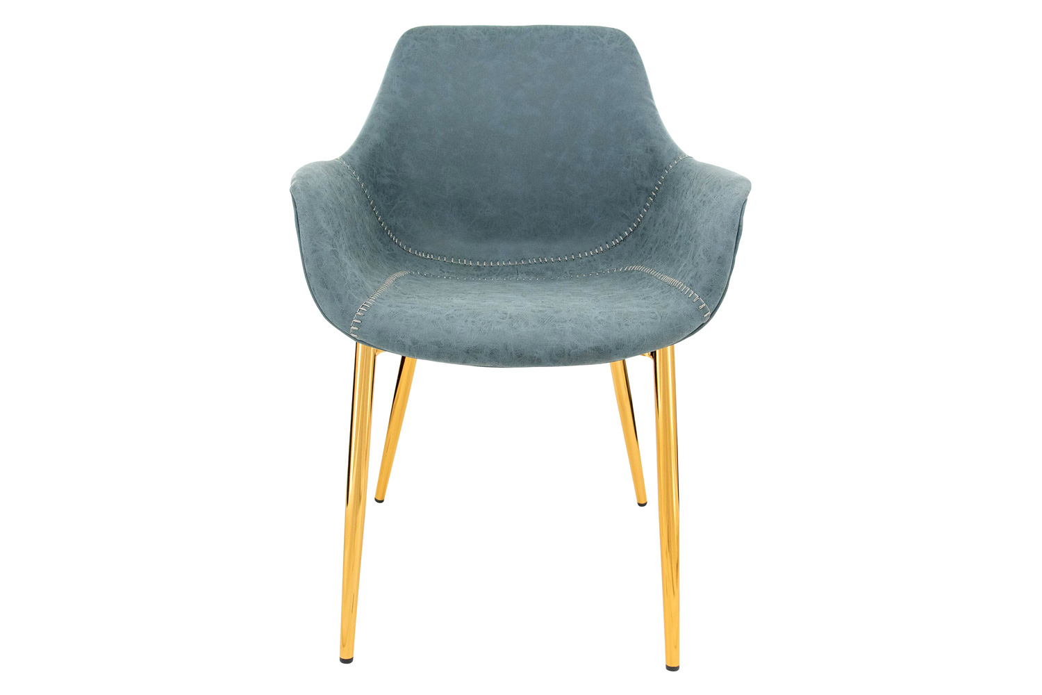 LeisureMod Markley Modern Leather Dining Arm Chair with Gold Metal Legs - Peacock/Blue