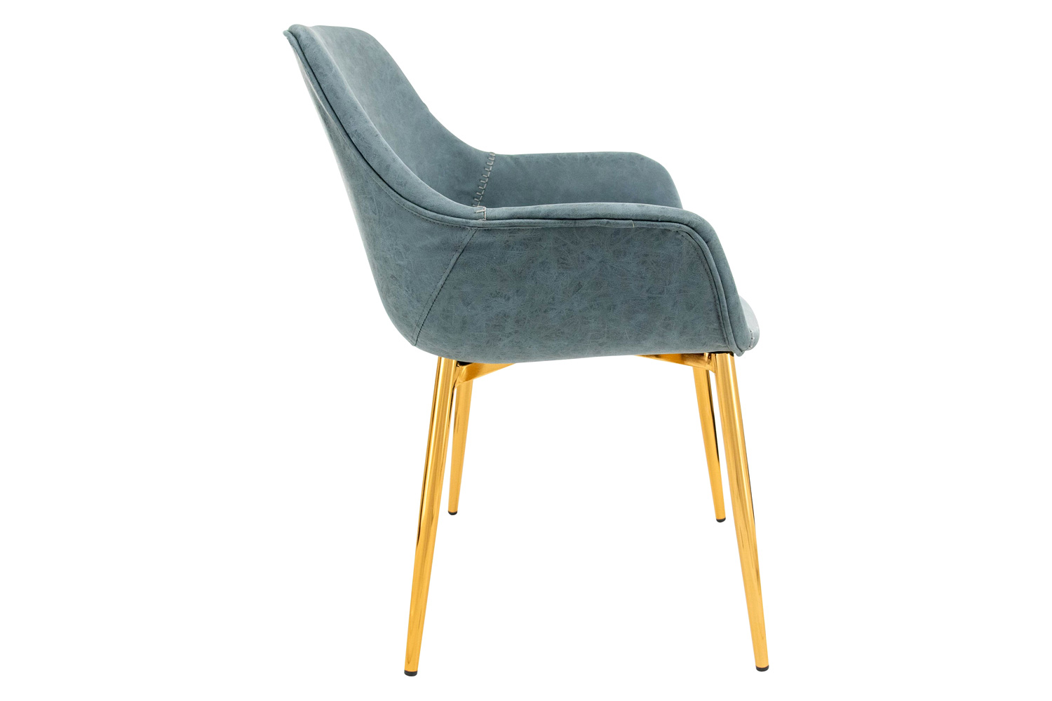 LeisureMod Markley Modern Leather Dining Arm Chair with Gold Metal Legs - Peacock/Blue