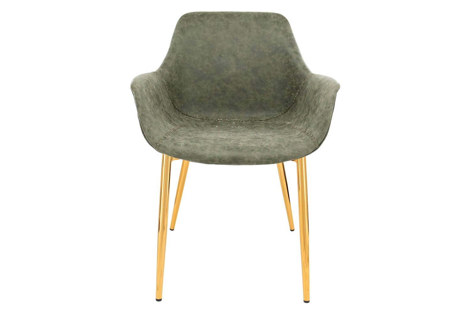 LeisureMod Markley Modern Leather Dining Arm Chair with Gold Metal Legs - Olive Green