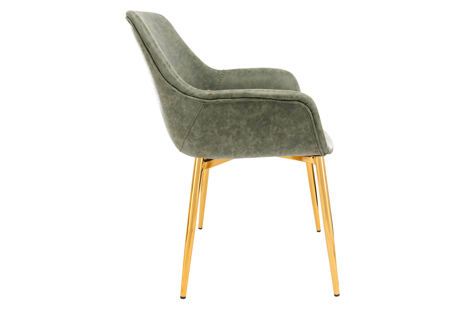 LeisureMod Markley Modern Leather Dining Arm Chair with Gold Metal Legs - Olive Green