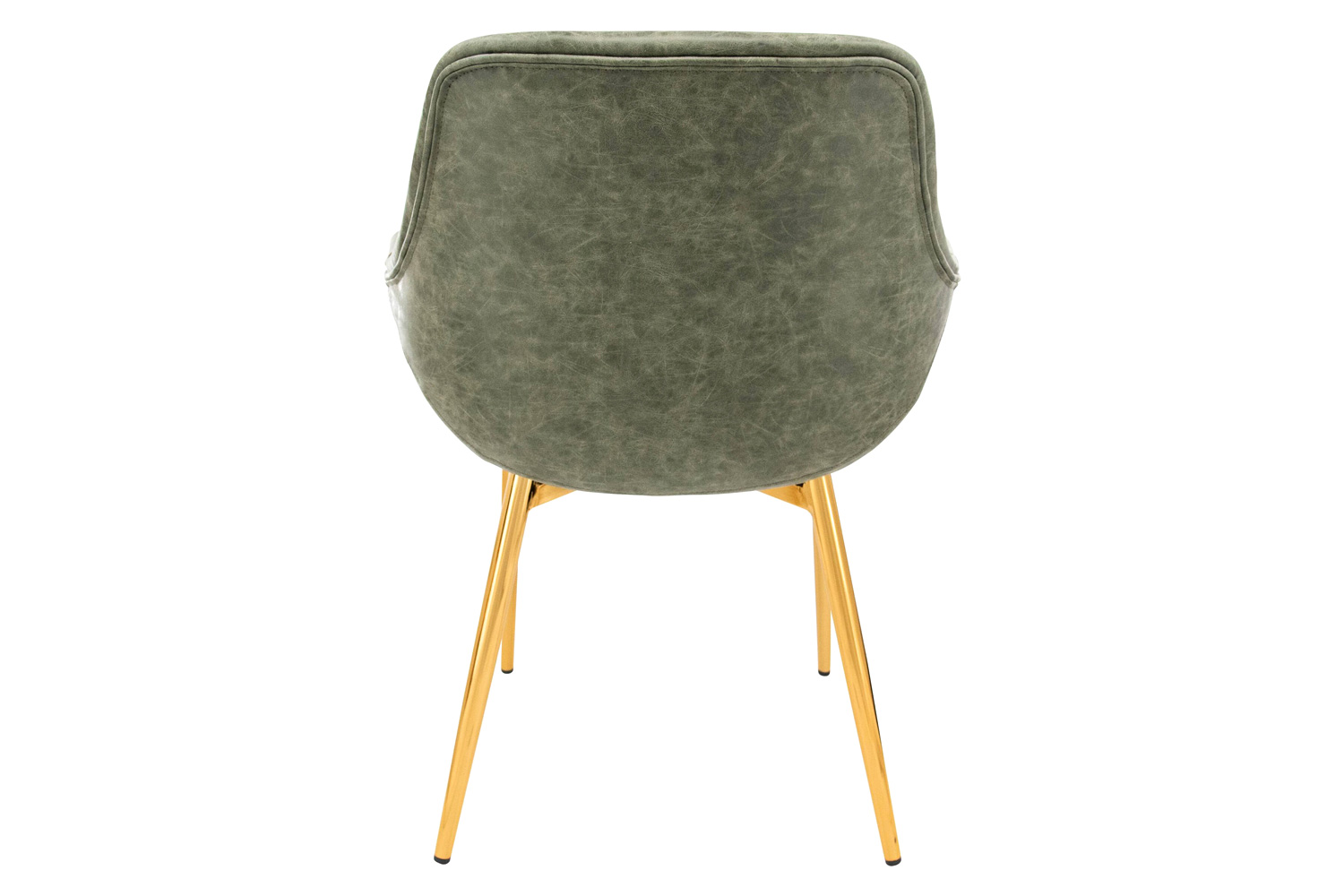 LeisureMod Markley Modern Leather Dining Arm Chair with Gold Metal Legs - Olive Green