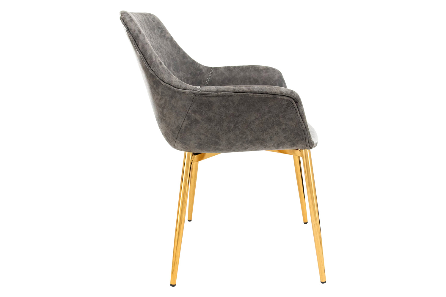 LeisureMod Markley Modern Leather Dining Arm Chair with Gold Metal Legs - Gray