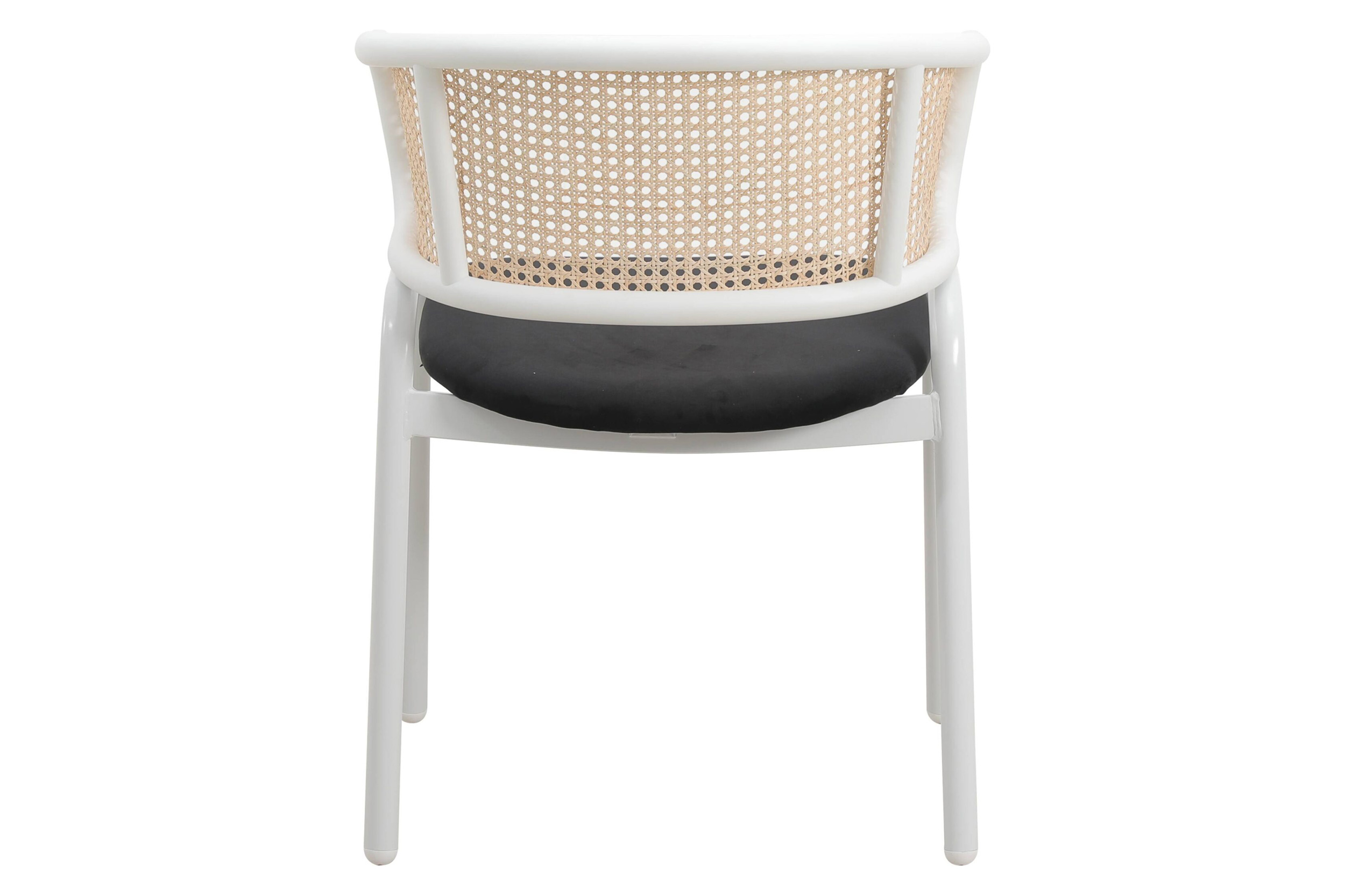 LeisureMod Ervilla Modern Dining Armchair with White Powder Coated Steel Legs and Wicker Back - Black