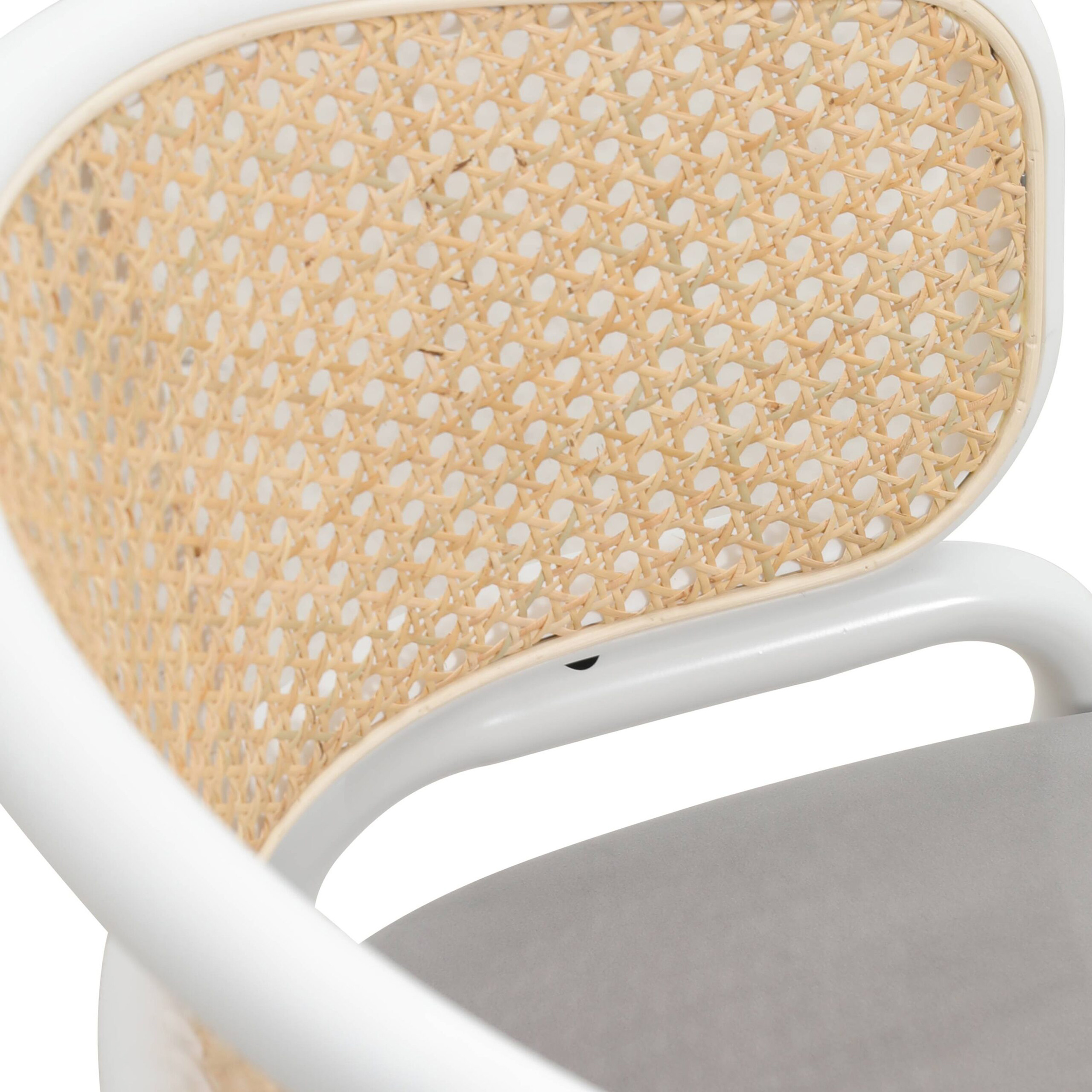 LeisureMod Ervilla Modern Dining Armchair with White Powder Coated Steel Legs and Wicker Back - Gray