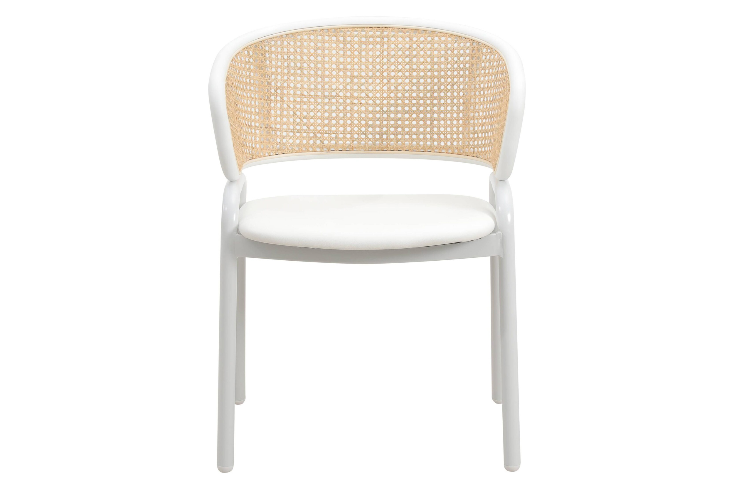 LeisureMod Ervilla Modern Dining Armchair with White Powder Coated Steel Legs and Wicker Back - White