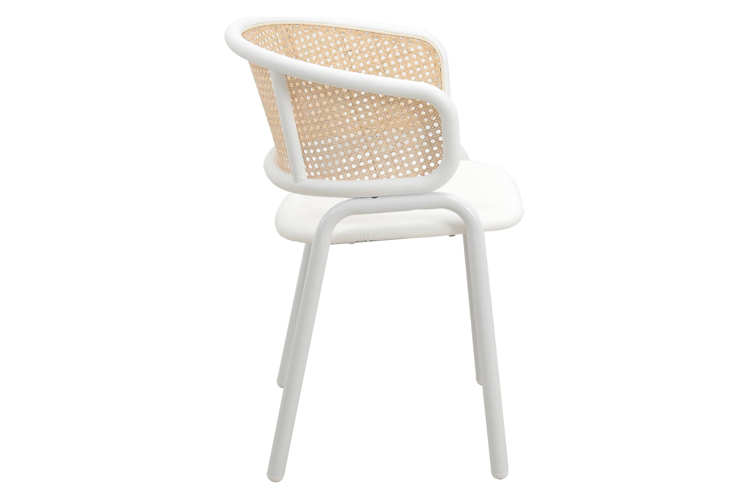 LeisureMod Ervilla Modern Dining Armchair with White Powder Coated Steel Legs and Wicker Back - White