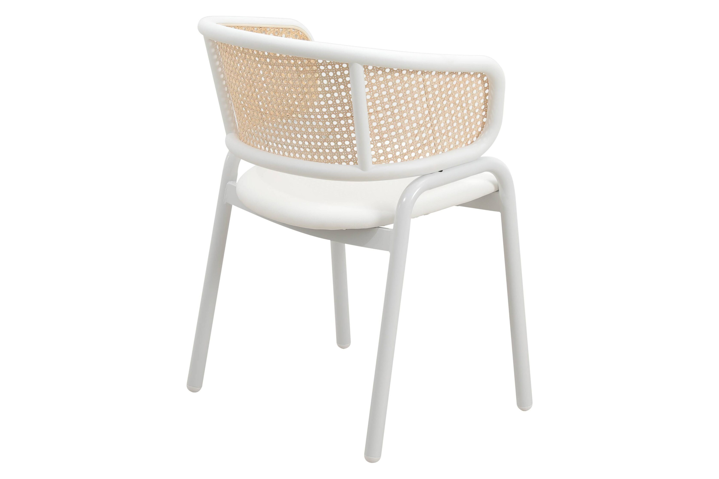 LeisureMod Ervilla Modern Dining Armchair with White Powder Coated Steel Legs and Wicker Back - White