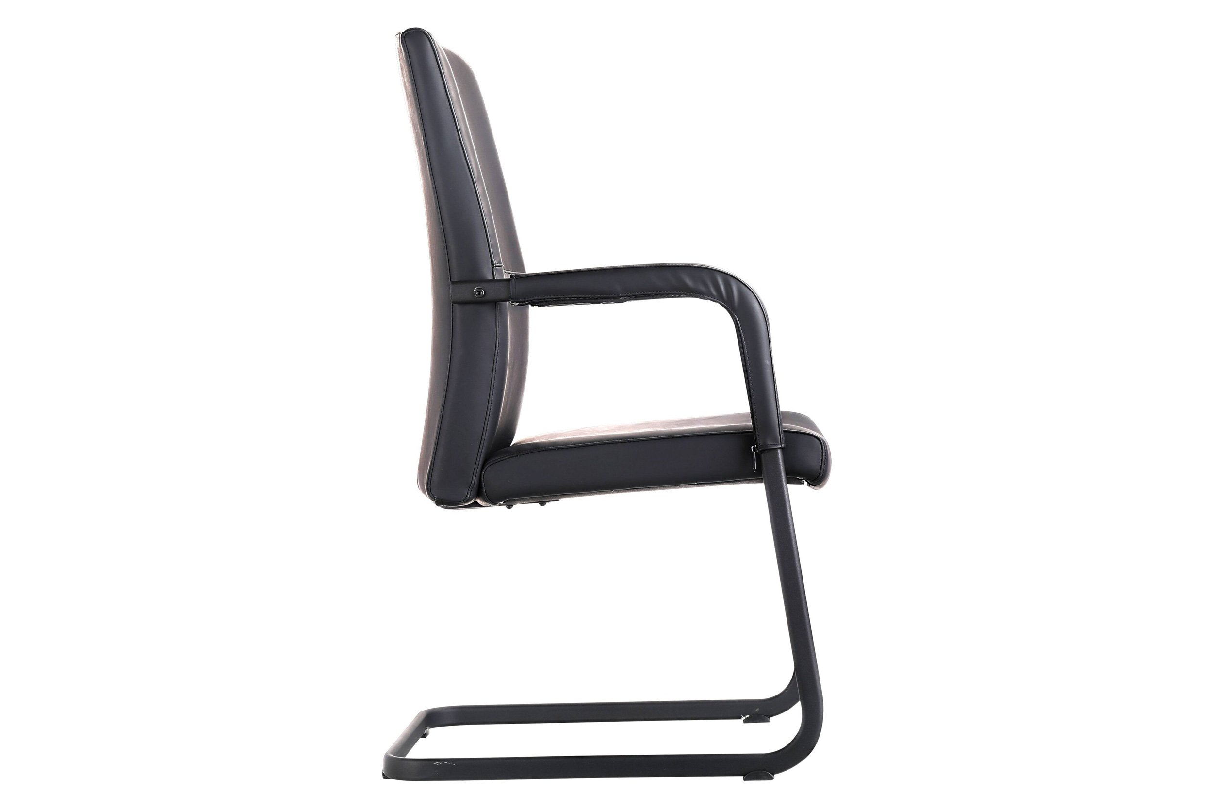 LeisureMod Evander Mid-Century Modern Faux Leather Office Chair With Aluminum Frame - Black