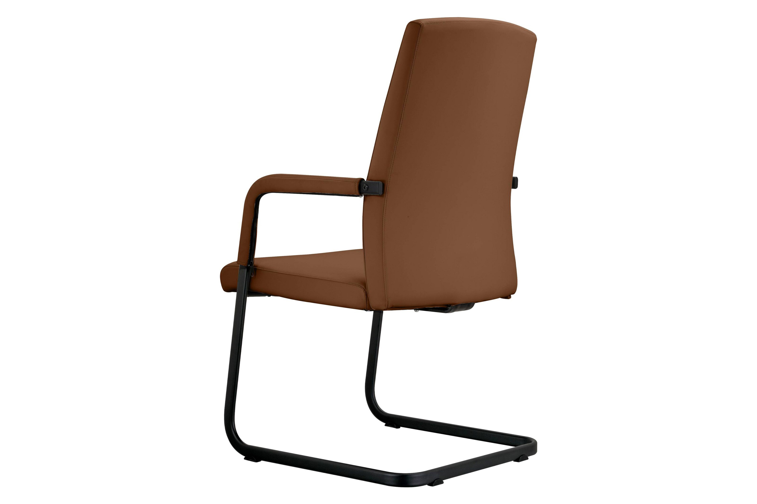 LeisureMod Evander Mid-Century Modern Faux Leather Office Chair With Aluminum Frame - Dark Brown