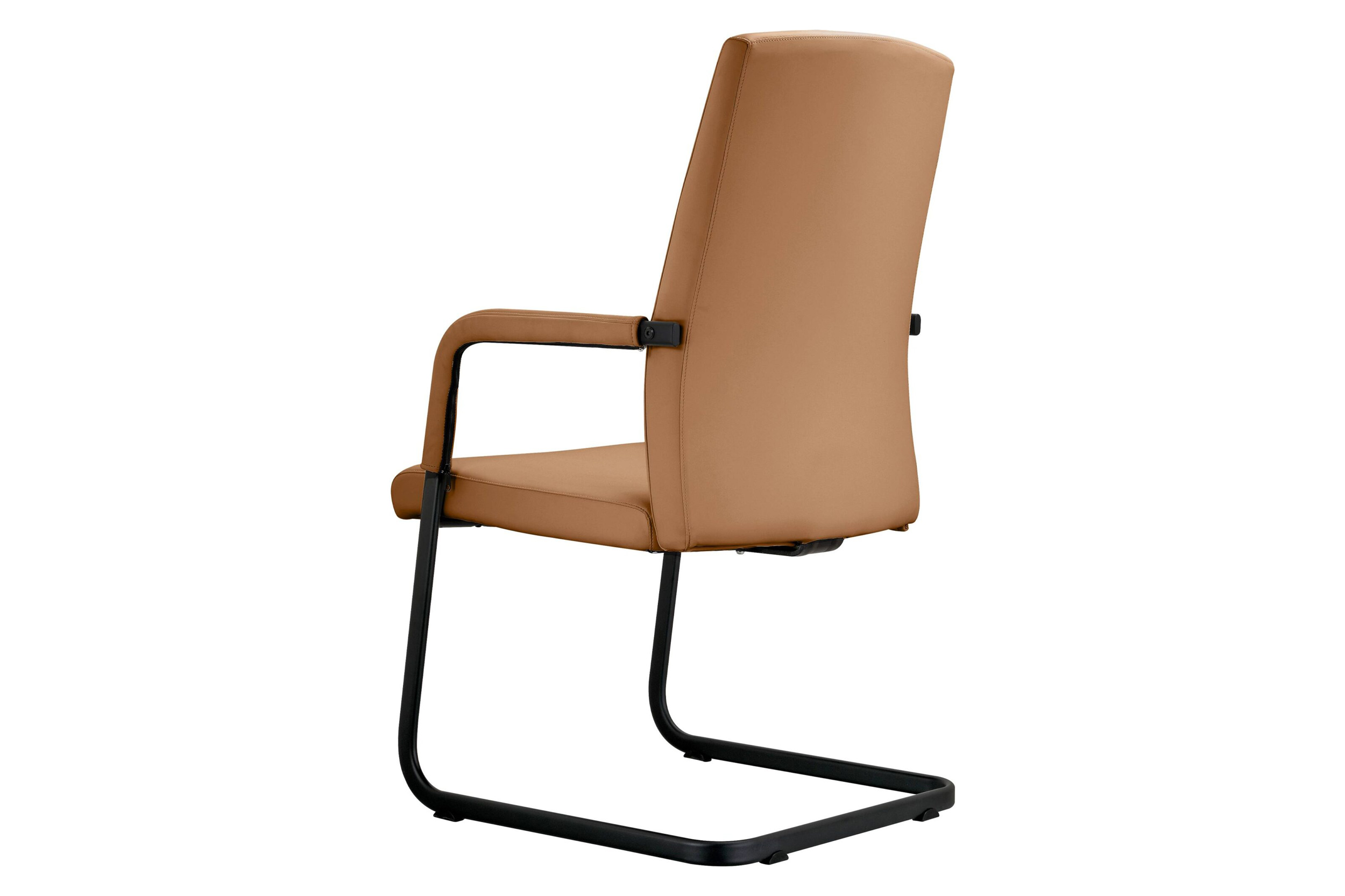 LeisureMod Evander Mid-Century Modern Faux Leather Office Chair With Aluminum Frame - Acorn Brown