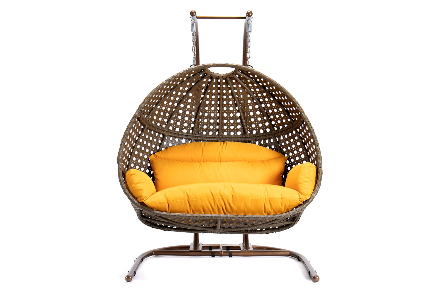 LeisureMod Wicker Hanging Double Egg Beige Swing Chair