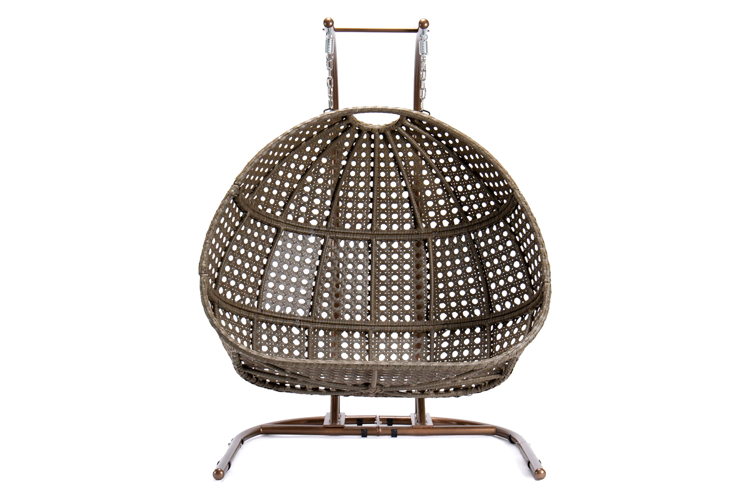 LeisureMod Wicker Hanging Double Egg Beige Swing Chair - Amber