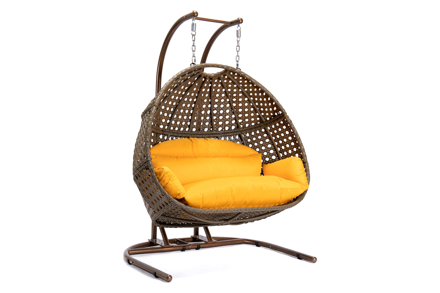 LeisureMod Wicker Hanging Double Egg Beige Swing Chair - Amber