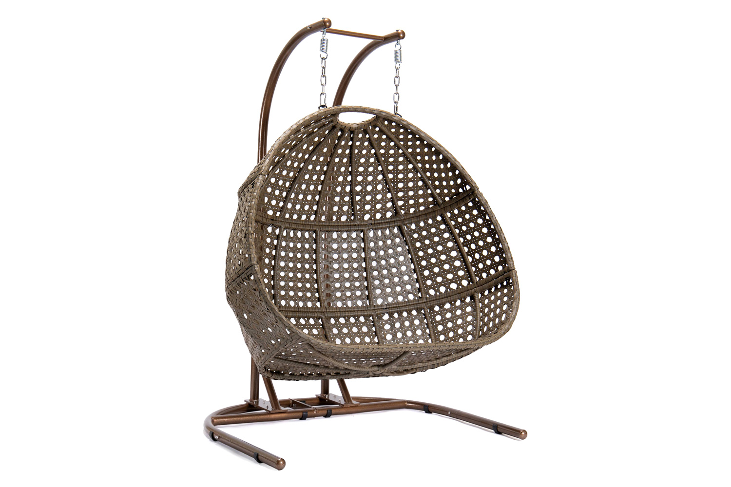 LeisureMod Wicker Hanging Double Egg Beige Swing Chair - Amber