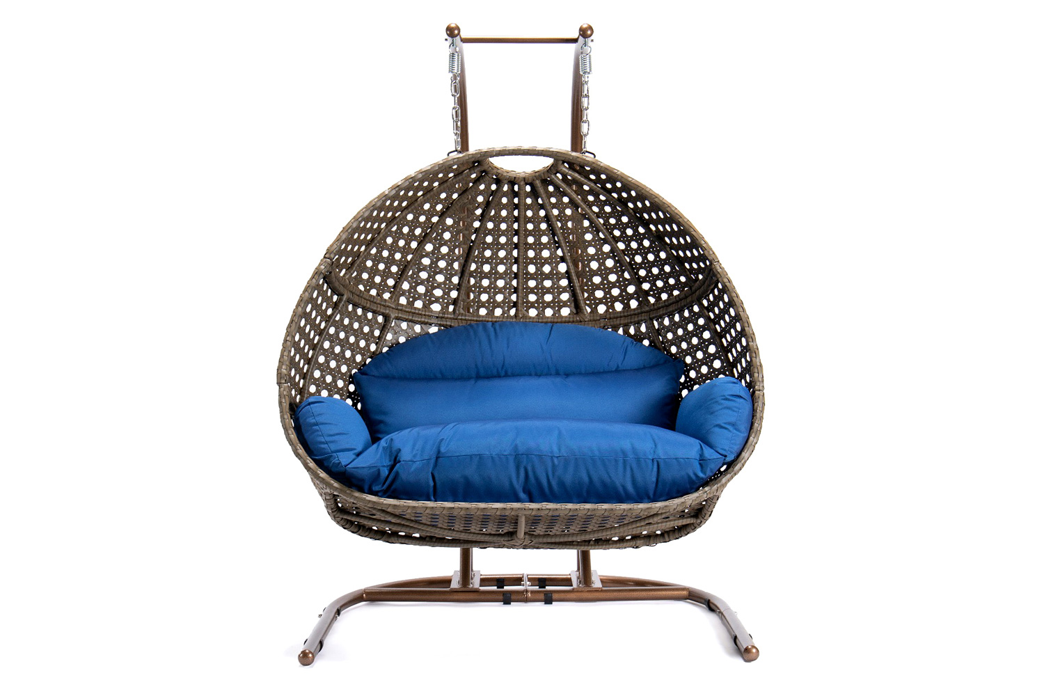 LeisureMod Wicker Hanging Double Egg Beige Swing Chair