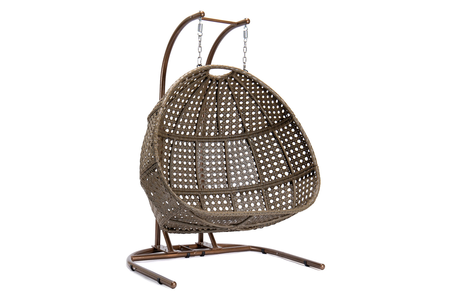 LeisureMod Wicker Hanging Double Egg Beige Swing Chair - Blue