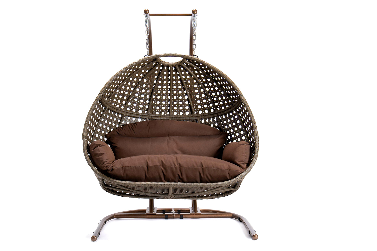 LeisureMod Wicker Hanging Double Egg Beige Swing Chair