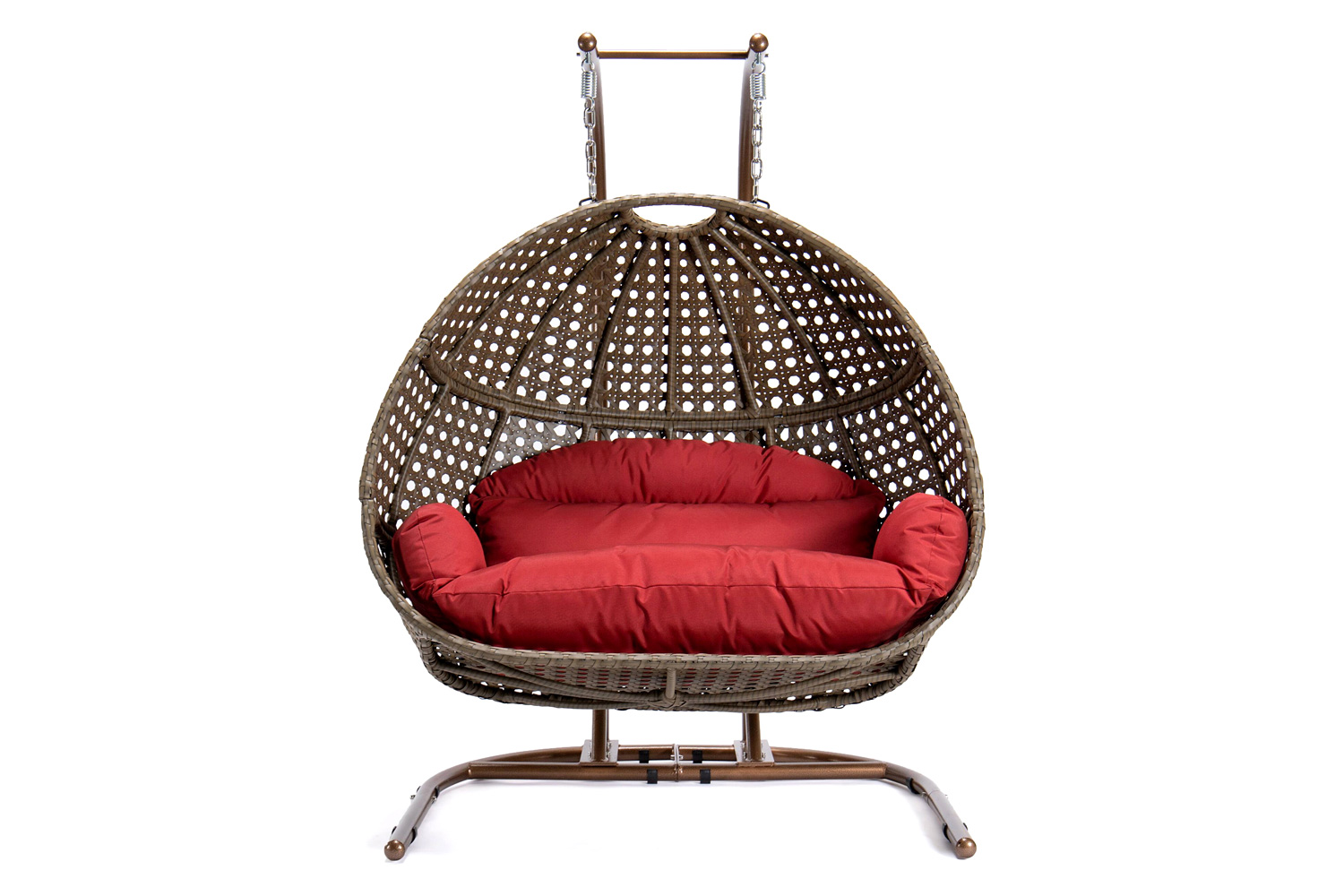 LeisureMod Wicker Hanging Double Egg Beige Swing Chair