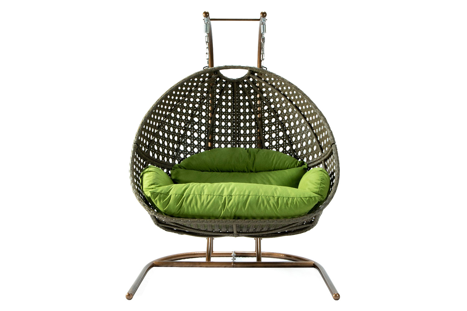 LeisureMod Wicker Hanging Double Egg Beige Swing Chair