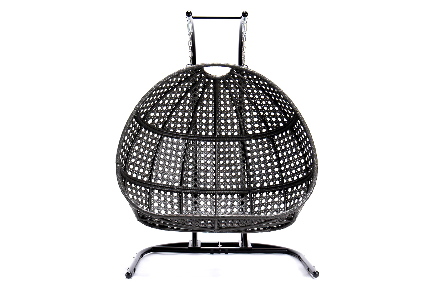 LeisureMod Wicker Hanging Double Egg Charcoal Swing Chair - Brown