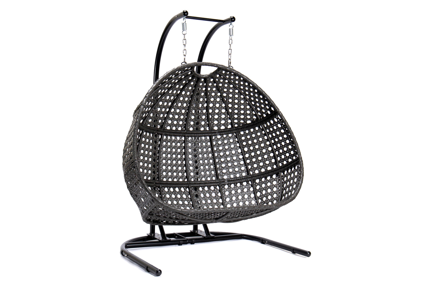 LeisureMod Wicker Hanging Double Egg Charcoal Swing Chair - Brown