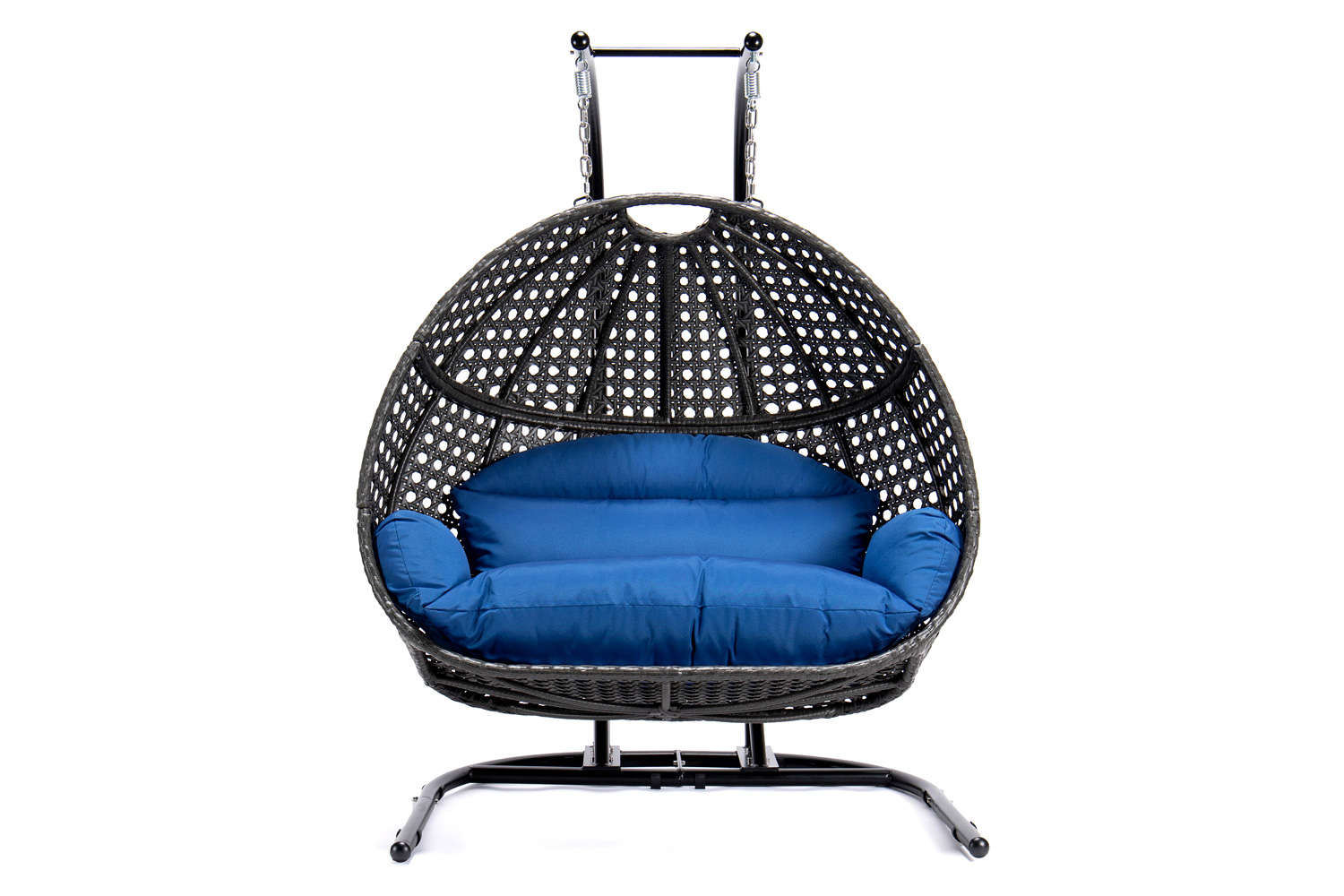 LeisureMod Wicker Hanging Double Egg Beige Swing Chair