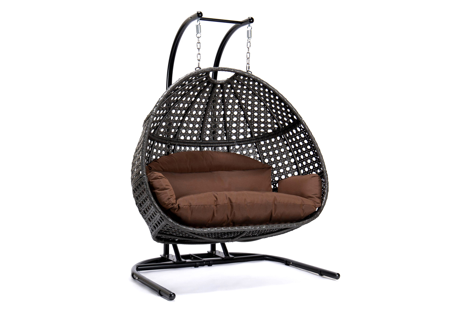 LeisureMod Wicker Hanging Double Egg Beige Swing Chair