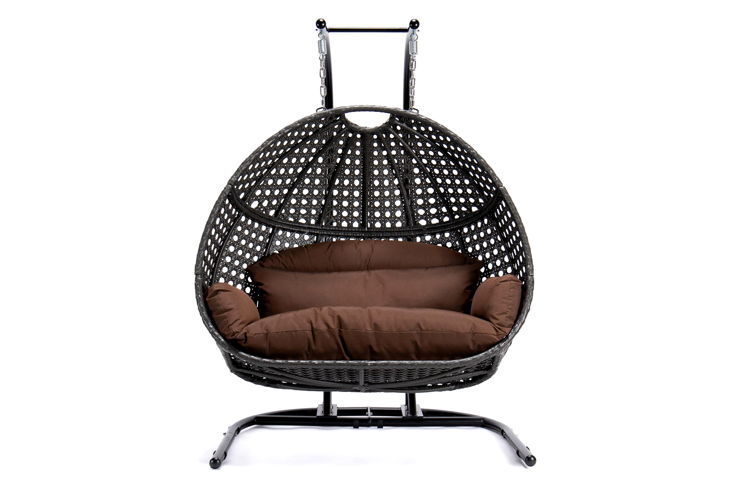 LeisureMod Wicker Hanging Double Egg Charcoal Swing Chair - Dark Brown