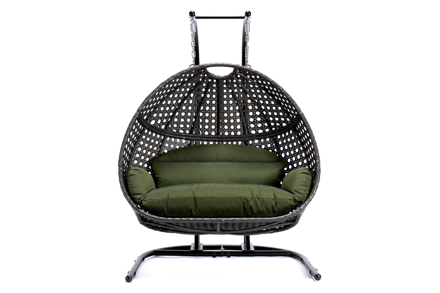 LeisureMod Wicker Hanging Double Egg Beige Swing Chair