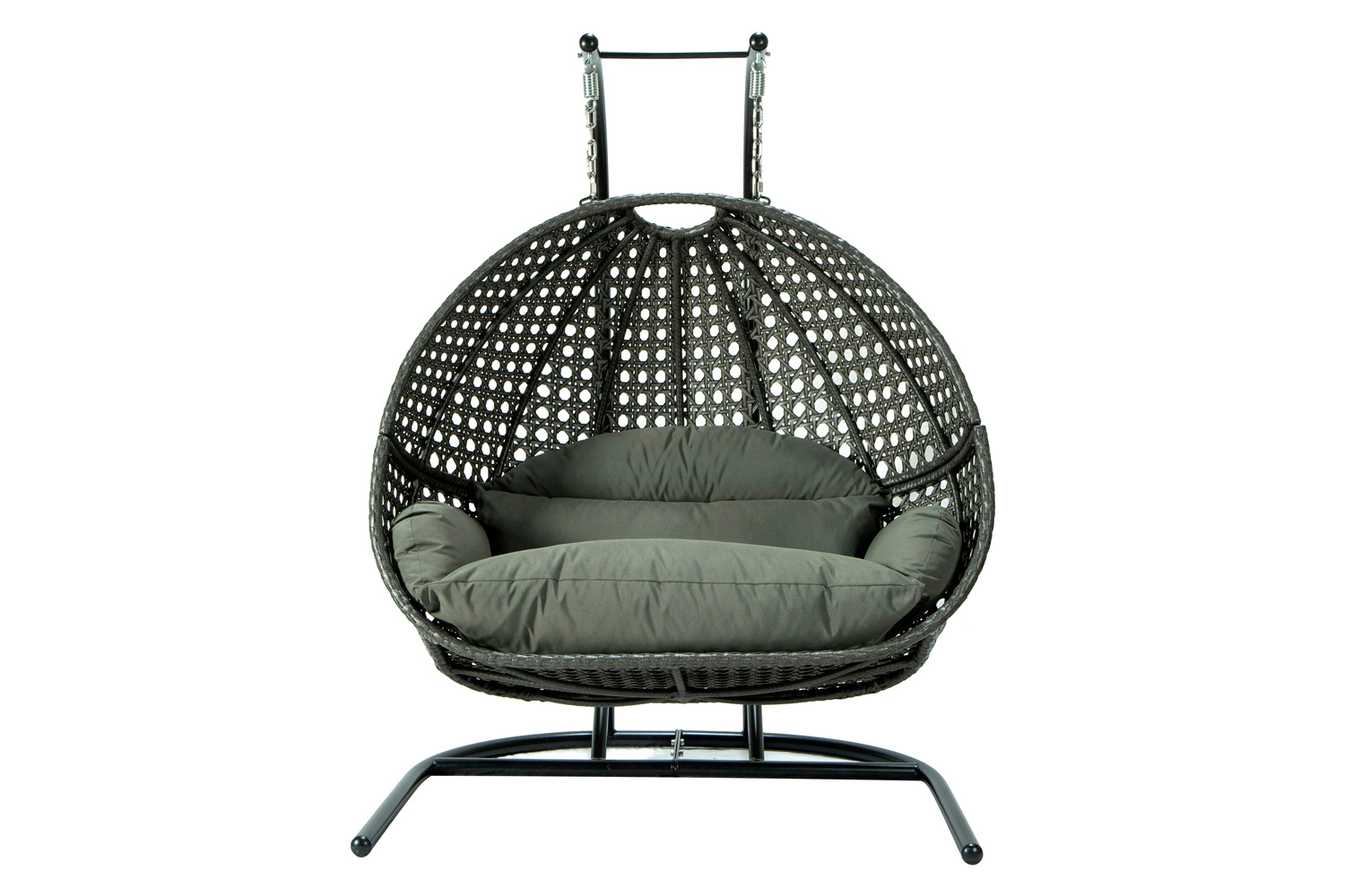 LeisureMod Wicker Hanging Double Egg Beige Swing Chair