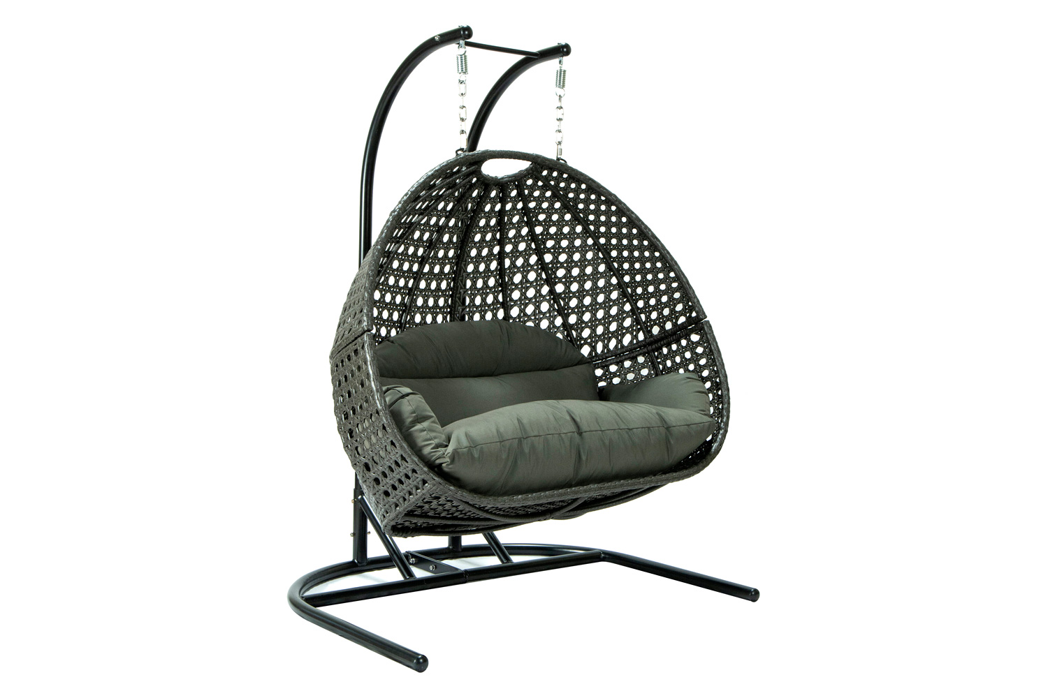 LeisureMod Wicker Hanging Double Egg Charcoal Swing Chair - Dark Gray