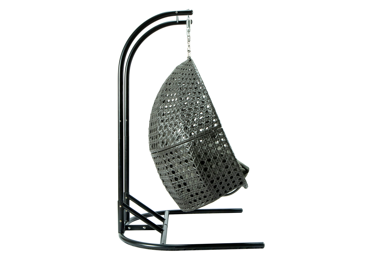 LeisureMod Wicker Hanging Double Egg Charcoal Swing Chair - Dark Gray