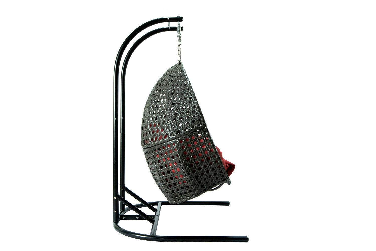 LeisureMod Wicker Hanging Double Egg Charcoal Swing Chair - Dark Red