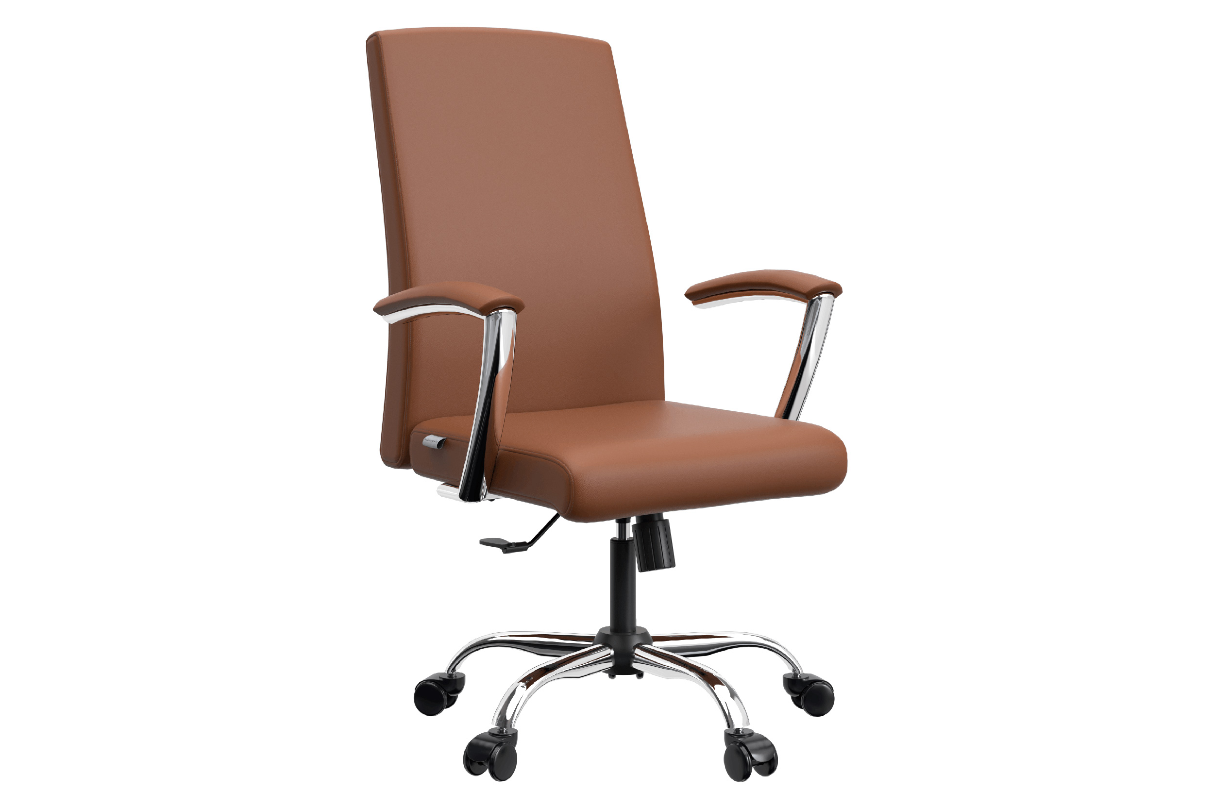 LeisureMod Evander Mid-Century Modern Swivel Office Chair in Faux Leather with Adjustable Height