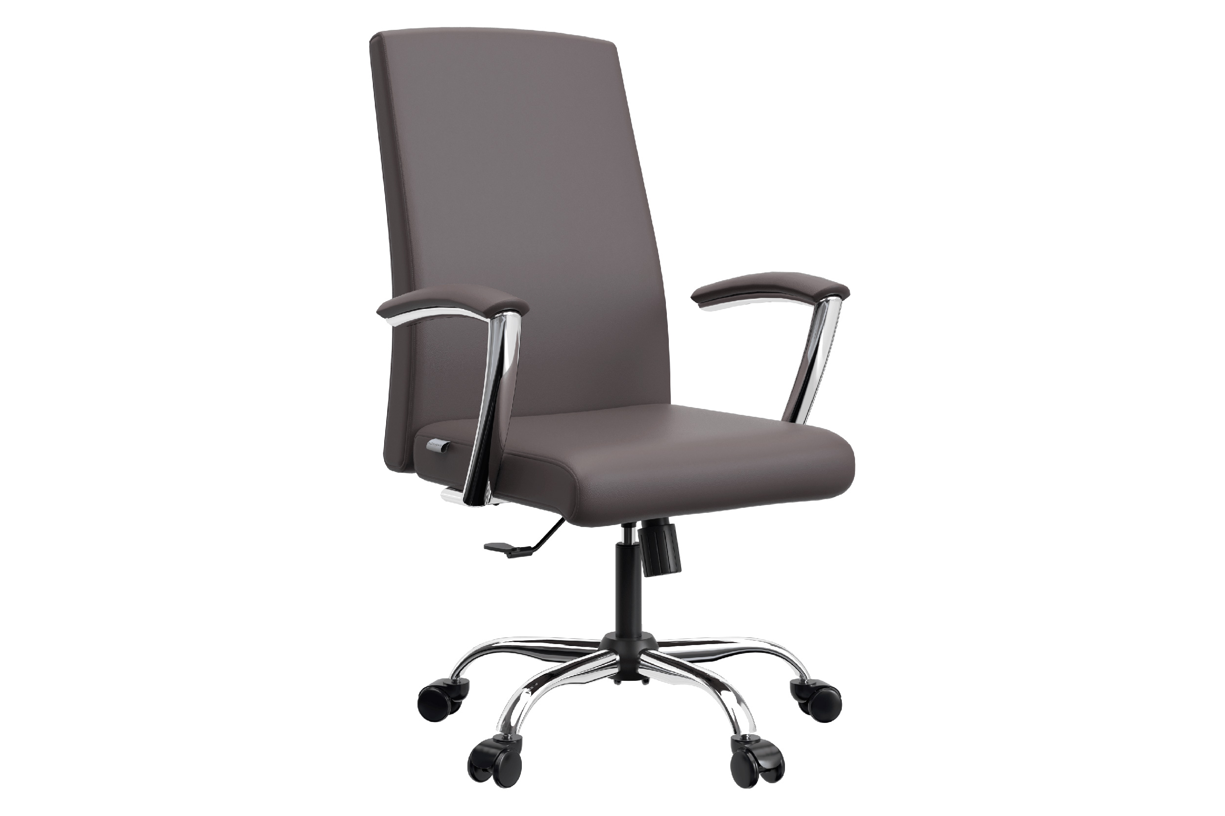 LeisureMod Evander Mid-Century Modern Swivel Office Chair in Faux Leather with Adjustable Height