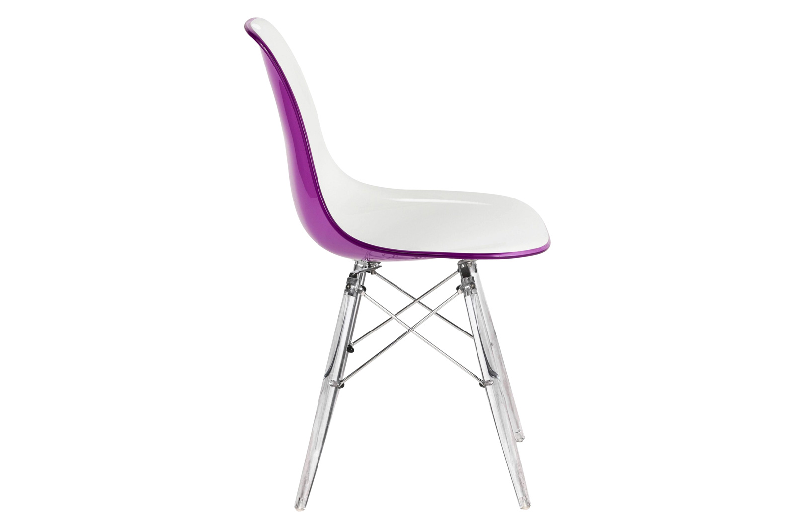 LeisureMod Dover Molded Side Chair With Acrylic Base - White Purple