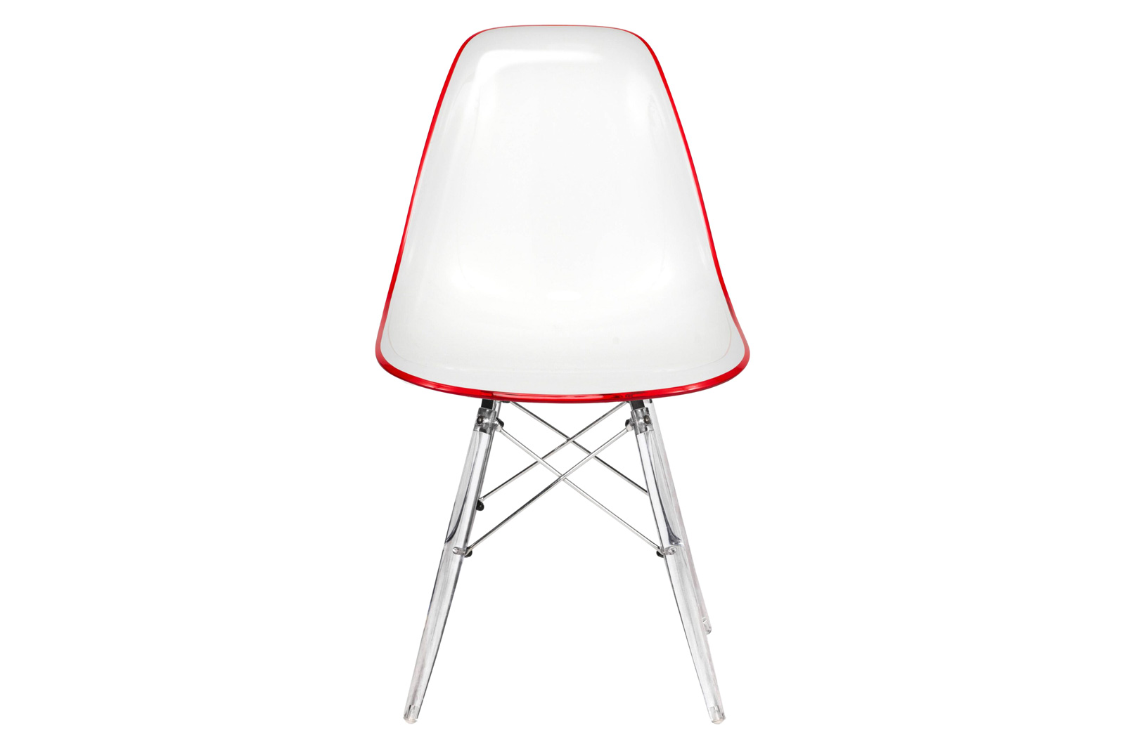 LeisureMod Dover Molded Side Chair With Acrylic Base (Set Of 2) - White Red